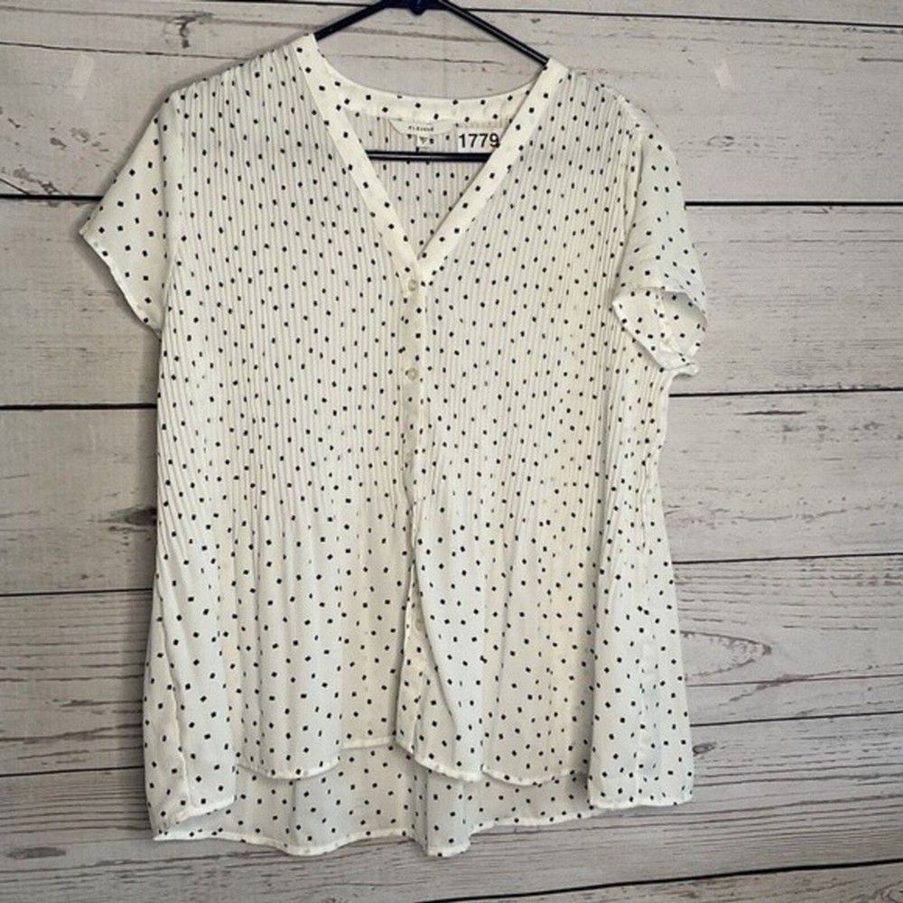 NWOT Anthropologie Pleione White Diamond Oversized Pleated Blouse Women SP China